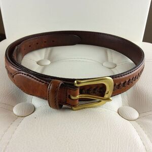 Elegant Brown Leather Belt with Gold Buckle